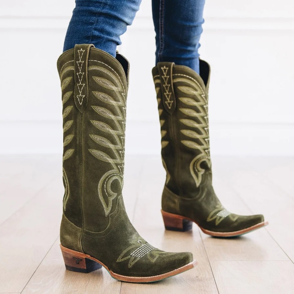 Lane Boots squash blossom boots olive / suede new in box size 7